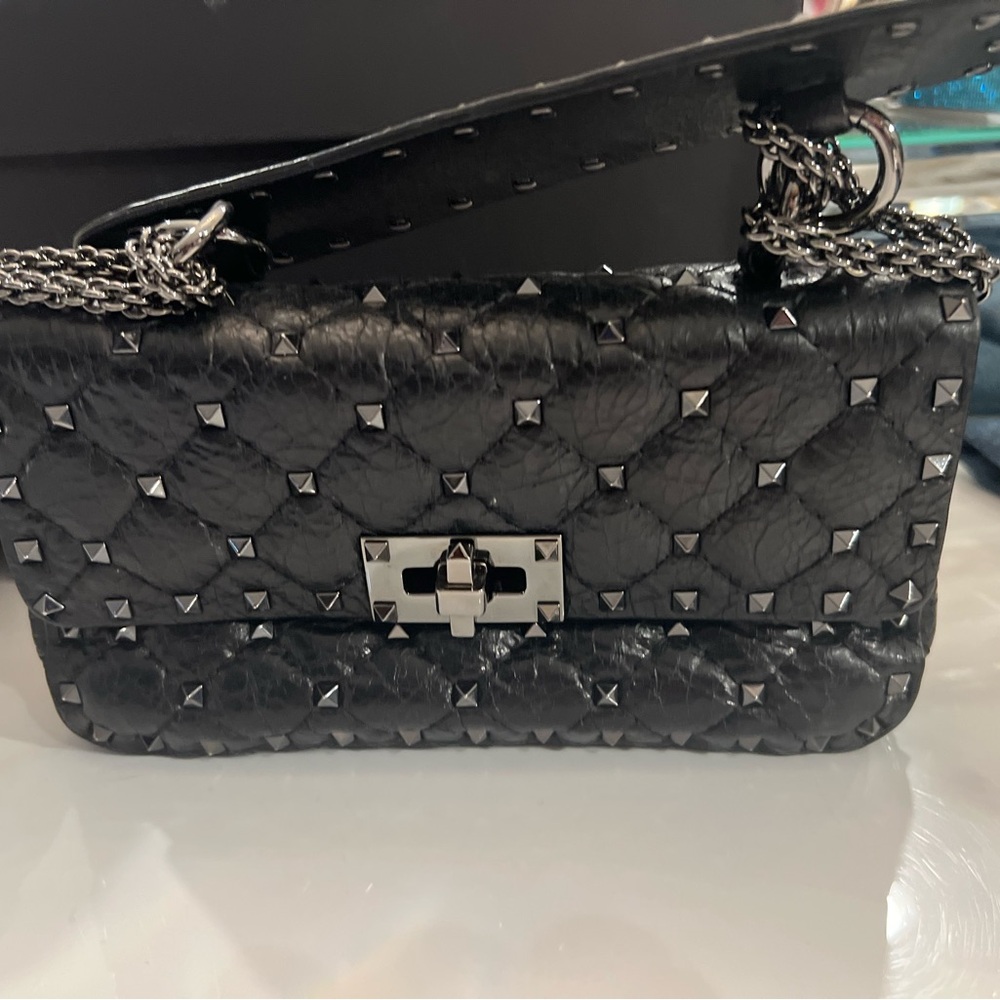Valentino black leather w black studs and chain